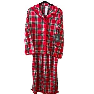 Night Life Christmas Pajama Sleep Set Women M Red Green White Plaid Ruffle New